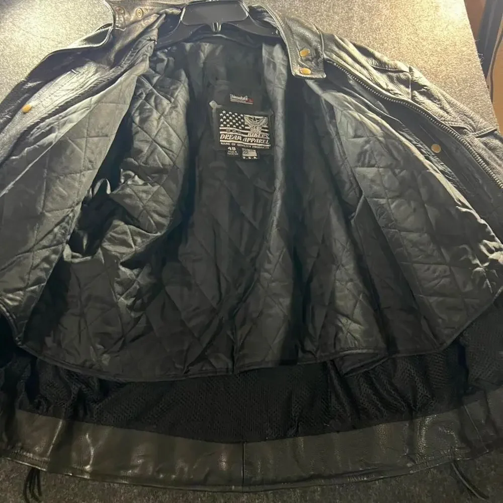 Fantastic black leather bomber jacket with quilted lining